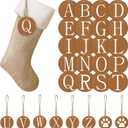 Suzile 28 Pieces Christmas Stocking Name Tags Xmas Wooden Stocking Tags with Beads DIY Rustic Xmas Letters Hanging Ornaments for Christmas Tree Farmhouse Decorations Classic