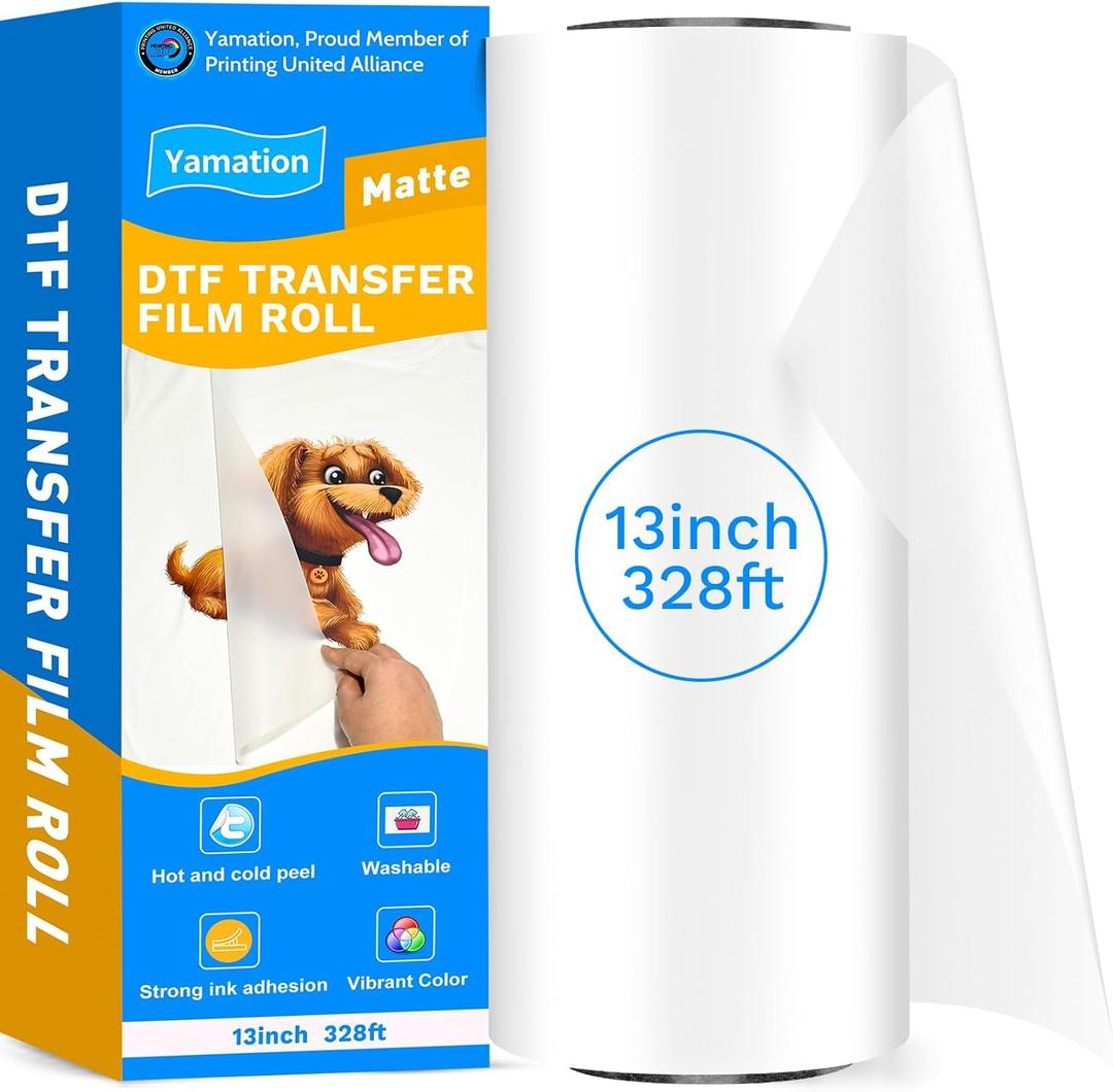 Yamation DTF Transfer Film Roll: 13inch 328 ft Premium Double-Sided Matte Finish PET Transfer Paper Direct to Film