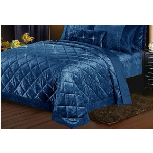 Luxury Velvet Quilt Full Queen Size, Oversized Bedspread Coverlet Quilted Bedding, for All Season, Navy Blue  90x90in
