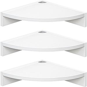Fun Memories Corner Shelf Wall Mount, Wood Floating Corner Shelves, Corner Wall Shelf for Bedroom, Bathroom, Kitchen, Living Room (White, 3 Pack)