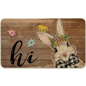 Artoid Mode Rabbit Bunny Flowers Hi Easter Doormat, Home Decor Low-Profile Switch Rug Door Mat Floor Mat for Indoor Outdoor 17x29 Inch