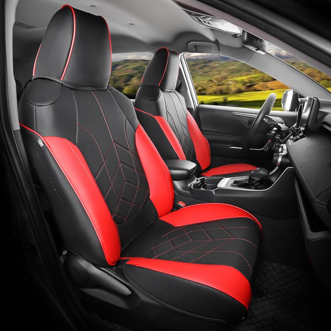 for Toyota RAV4 Seat Covers 2019-2025 RAV 4 Prime & Hybrid XLE LE Limited XLE Premium (Not for XSE/SE Hybrid) - Easy Install Faux Leather Car Seat Covers Full Set - BlackRed