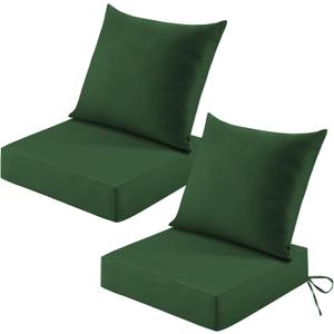 Patio Cushions for Outdoor Furniture, 24x24 Outdoor Couch Cushions, Waterproof & Fade-Resistant Patio Chair Cushions with Removable Cover, Replacement Outdoor Deep Seat Cushion, Forest Green(Set of 2), 24*24+5.75/25*22.5"