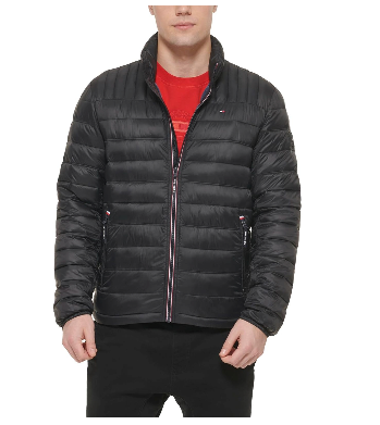 Tommy Hilfiger Mens Embroidered Logo Puffer Jacket (XX-Large, Black)