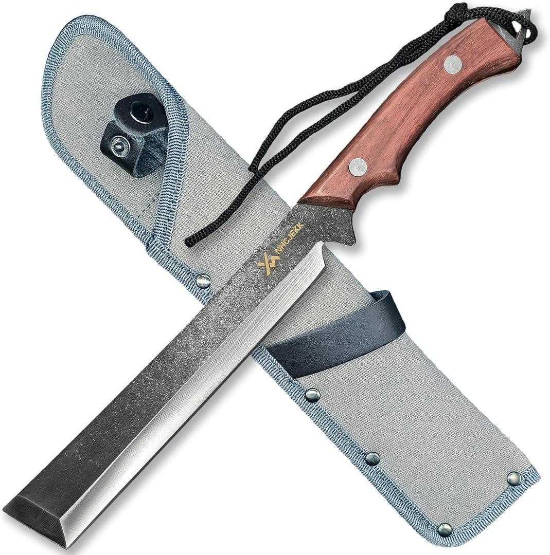 12" Sharp Machete Knife with Oxford Sheath,Durable Full Tang Japanese Design,Ergonomic Wood Handle Perfect for Yard Work Chopping,Splitting and Cutting