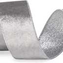 Ribbli Silver Velvet Wired Ribbon 2.5 Inch Silver Velvet with Silver Glitter Christmas Ribbon for Christmas Tree Decoration Big Bow Gift Wrapping Crafts Wreaths Supplies- 10 Yards