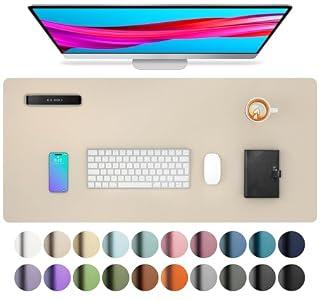 Aothia Leather Desk Pad Protector, Office Mat, Large Mouse Pad, Non-Slip PU Leather Blotter, Laptop Desk Pad, Waterproof Writing Pad for Office and Home (Beige, 31.5" x 15.7")