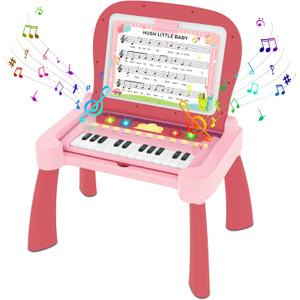 4-in-1 Touch & Learn Activity Desk - Educational Toys with Interactive Learning System Cards and Music Sheets Writing Board - Piano Learning Toys for Toddlers 1-3Pink