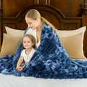 Cozy Bliss Faux Fur Throw Blanket for Couch, Cozy Warm Plush Striped Blanket for Sofa Bedroom Living Room, 60 * 80 Inches Tie-dye Blue