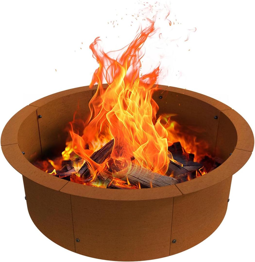 Fire Pit Ring Outdoor Wood Burning Fire Pit Liner 35.4 Inch Camping Fire Ring Corten Steel Firepit Ring Heavy Duty Campfire Ring Above or In-Ground for Bonfire Outdoor Backyard