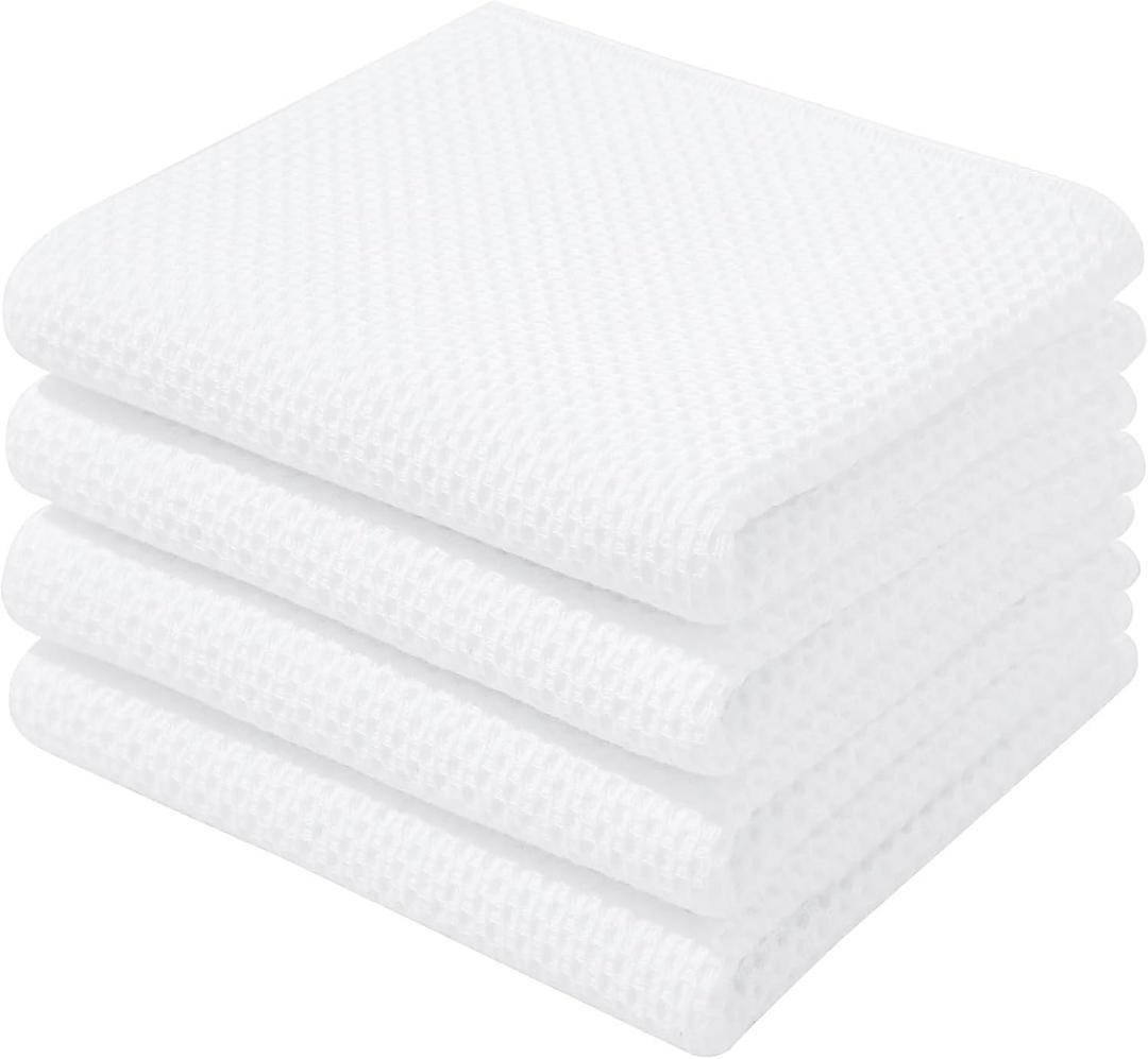 Homaxy 100% Cotton Waffle Weave Kitchen Dish Towels, Ultra Soft Absorbent Quick Drying Cleaning Towel, 13 x 28 Inches, 4-Pack, White