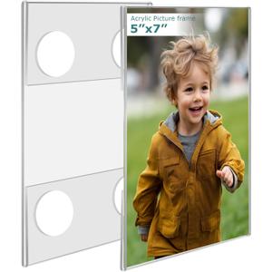 Bluesun 5x7 Picture Frame Stick Wall set of 2 pack Acrylic Photo Frames - Hanging Frameless 5 x7 Picture Frames Vertical, Clear Picture Frame Various Decorative Styles