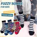 Eyean Kids Fuzzy Socks Non Slip Soft Fluffy Slipper Grips Socks Warm Plush Cozy Cabin Boy Girls Crew Socks 6 Pairs (8-12 Years, Colorful Stripes)
