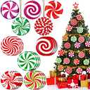 Blulu 30 Pcs Christmas Candy Tree Ornament Hanging Wood Peppermint Candy Cane Lollipop Ornaments for Christmas Tree with Ropes for Themed Xmas Supplies Decor