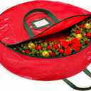 ZOBER Christmas Wreath Storage Container 24 Inch - Wreath Bag for Artificial Wreaths Box - Dual Zippered Wreaths Storage Bag with Strong Durable Handles - Red