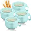 4 Pcs Microwave Ramen Bowl Microwavable Instant Soup Cups with Lids Large Soup Bowls with Handles Dishwasher Safe Mug for Cereal Food Container (Green)