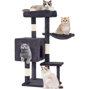 FDW | 37.8" Cat Tree Tower | Dark Gray | Multi-Level Indoor Activity Center with Sisal Scratching Posts, Condos, Plush Perches, Hanging Cat Toys | Sturdy, Easy to Assemble | for Kittens & Adult Cats
