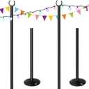10ft String Light Poles for Hard Surfaces, Light Poles for Outdoor String Light, Perfect for Garden, Backyard, and Patio Lighting Stand for Parties, Wedding - Matte Black Finish, Pack of 2 