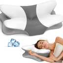 Cervical Pillow for Neck Pain Relief - Ergonomic Neck Pillow for Sleeping, Contour Memory Foam Pillows Side Sleeper Pillow for Neck Support, Bed Pillow for Back Stomach Sleepers (White & Grey)