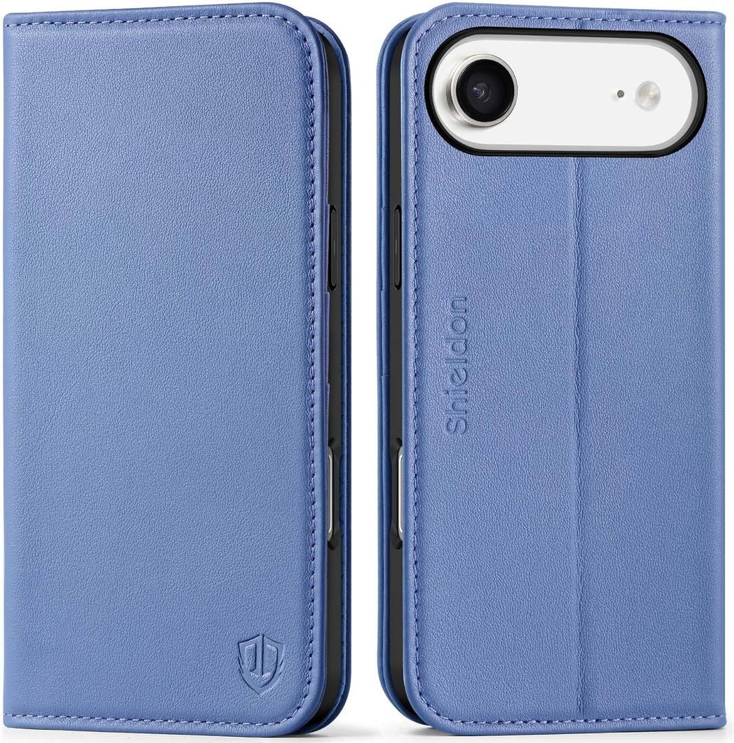 SHIELDON Genuine Leather Wallet Case for iPhone Air 6.5-inch 2025 | Flip Magnetic Cover | RFID Blocking Credit Card Holder | Kickstand | Full Protection Phone Shell | Wisteria Purple