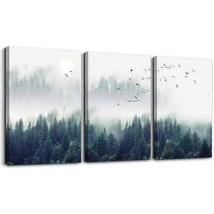Canvas Printing,Set of 3-Abstract forest artistic conception Wall Art Canvas Painting Nordic Poster Print Wall Picture for Living Room Kitchen Bedroom Decoration- 12×16in