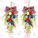 24inch Patriotic Red, White and Blue Floral Swag Wreath for Front Door Patriotic American Floral Teardrop Swags 4th of July Independence Day Rings Wreaths for Pillars Porch Wall Window Decor