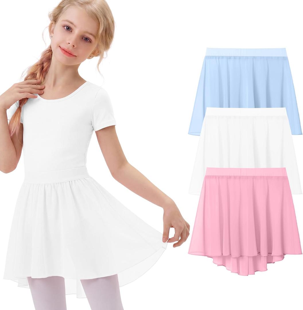 3 Pack Girls' Ballet Skirts | Dance, Wrap, Toddler, Kids, Ballerina, Chiffon, Elastic Waist, Dancewear, for 2-12 Years, Soft, Stretchy