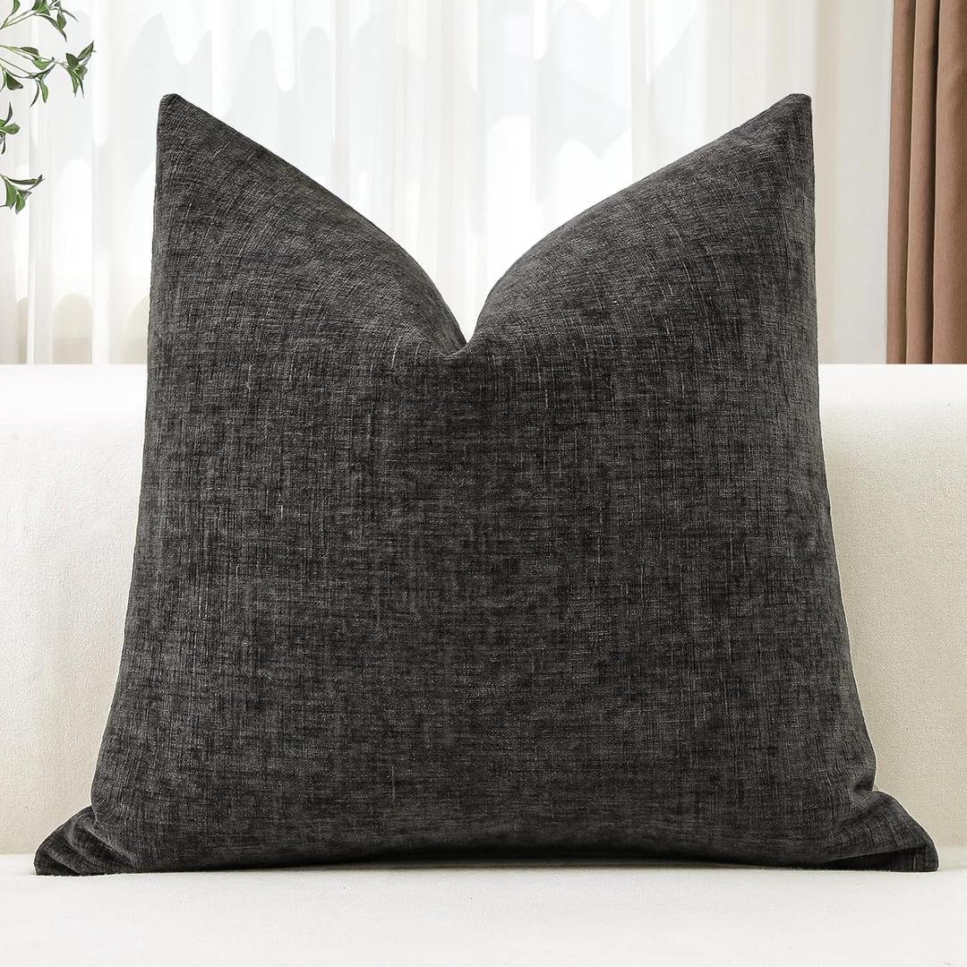 OTOSTAR Chenille Throw Pillow Covers 24x24 Inch Soft Farmhouse Dark Grey Decorative Pillow Covers Solid Square Cushion Case for Sofa Bed Living Room Couch Home Decor (Dark Grey)