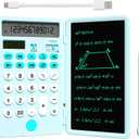 NEWYES Portable Calculator with Notepad, Basic Calculator with Writing Tablet,12 Digits Large Display Rechargeable Solar Power Desk Calculator for Primary and Middle School Students, Office (Blue)