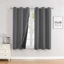 ChrisDowa 100% Blackout Curtains for Bedroom with Black Liner, 2 Thick Layers Total Blackout Thermal Insulated Grommet Window Curtains 2 Panels Set (Grey, 42W x 63L)