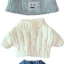 niannyyhouse Doll Clothes Suit 7.8in/20cm Plush Doll Clothes Hat + Sweater + Shorts 3-Piece Set Doll Dressup Square Face Hat Denim Shorts White Sweater (Blue)