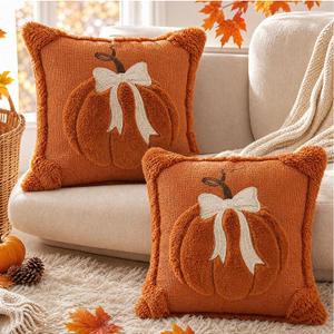 JASCLS Fall Pumpkins Decorative Pillow Covers 18"x18" Set of 2, Decor for Autumn Thanksgiving Halloween Home Decorations (2, Big Pumpkin Orange, 18 * 18)