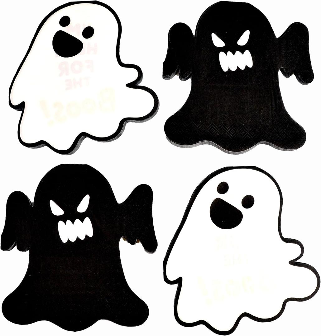 80PCS Halloween Ghost Napkins – Disposable Scary & Funny Paper Napkins for Halloween Party Decorations, Trick or Treat Supplies, Haunted House Table Decor, Spooky Tableware
