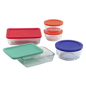 Pyrex Simply Store 18-Pc Glass Food Storage Containers Set, Round & Rectangle Glass Storage Containers with Lid, BPA-Free Lids, Non-Pourous Glass, Dishwasher, Microwave, Fridge and Freezer Safe