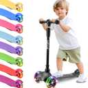 Hurtle Mini Kickboard 3 Wheel Scooter for Kids Ages 2-5 - Lean-to-Steer Toddler Scooter with Light-up LED Wheels, Adjustable Height & Rear Foot Brake for Boys. & Girls, Anti-Slip, Indoor/Outdoor