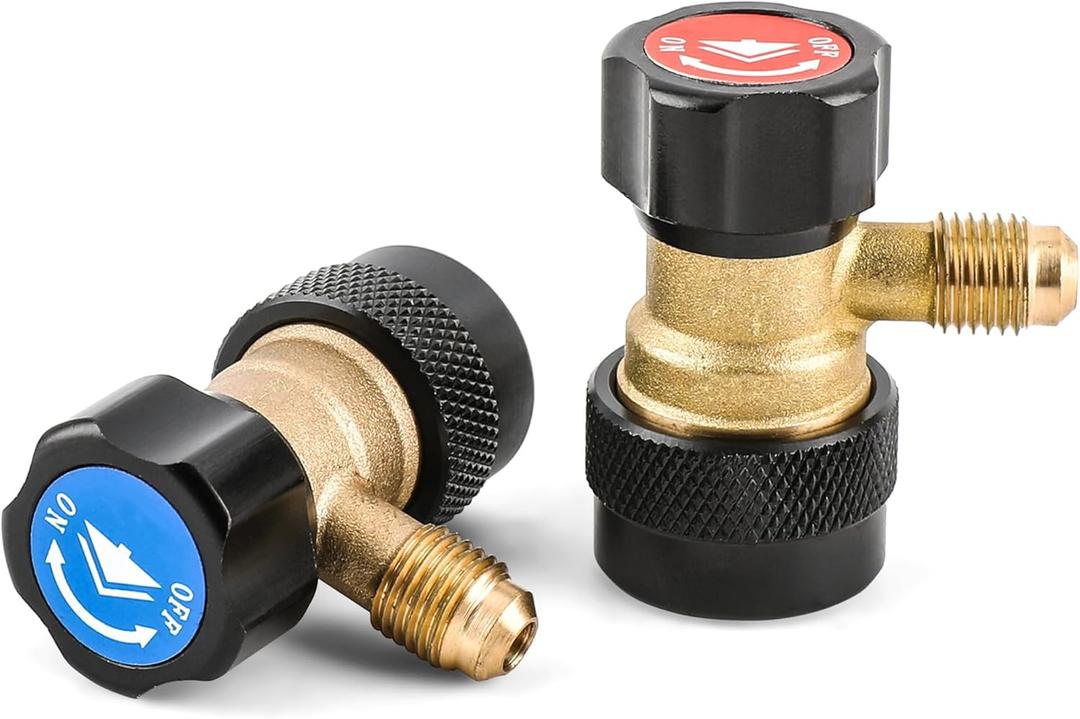R134a Quick Coupler Adapter, Adjustable 134a Adapters, Quick Connectors for Car AC, HP LP Conversion Fittings for Evacuation Recharging, Built-in 1/4 Flares, Set of 2