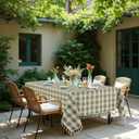 Laolitou Spring Checkered Tablecloth Rectangle Washable Heavy Duty Buffalo Plaid ST Patricks Day Table Cloth with Tassel Cotton Linen Gingham Table Cover for Picnic Kitchen Dining Room, Green, 70 Inch