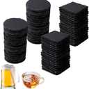 36pcs Black Slate Coasters Bulk Set 18 Round & 18 Square 4Inch Stone Coasters for Laser Engraving, DIY, Home, Bar, Wedding & Party Decor