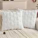 2 x HAUSSY Christmas Throw Pillow Covers 18x18 Set of 2, Decorative Tree Pillow Cases,Soft Faux Fur Winter Cushion Case for Xmas Home Decor,Couch Bed, Living Room,White