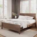 Merax Queen Size Wooden Platform Bed, Mid Century Modern Bed Frame with Tall Headboard and Footboard, Solid Wood Slats Support, No Box Spring Needed, Easy Assembly, Brown