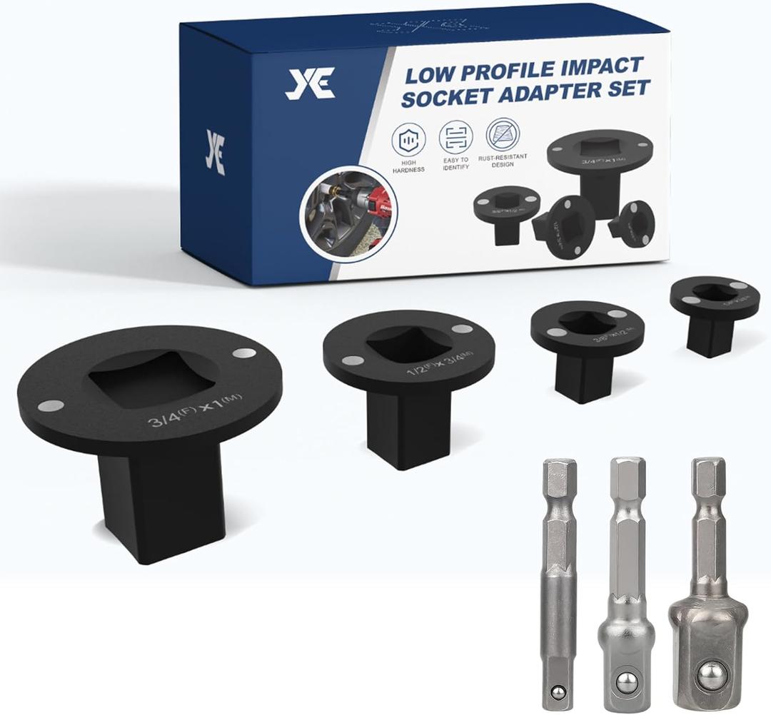 Socket Adapter Set, 4PC Low Profile Impact for Tight Spaces - Fits Square Head 1/2" 1/4" 3/8" Hex Key Socket Wrench & AD Connecting Rod, Includes Drive Converters