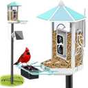 Metal Bird Feeder with Camera and 74.5 Inch Pole - Smart Camera Bird Feeder Solar Powered with 2k Live Stream for Backyard, Ai Identify Auto Capture Videos, Gifts for Birdlover Mom Dad