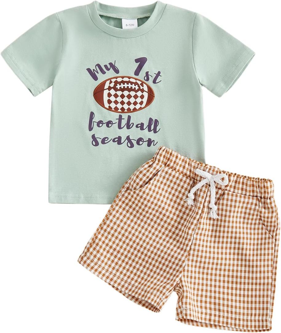 Douhoow Baby Boy Football Outfit Rugby Short Sleeve T-shirt Tops Shorts Toddler Boy Summer Clothes 2 Pcs Set (Green)