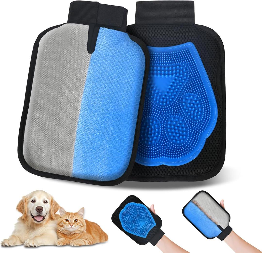 5 x Electrostatic Pet Hair Remover Glove, 2 in 1 Double Sided Pet Hair Removal Glove for Cats & Dogs, Washable Reusable Pet Grooming Glove for Couch, Furniture, Carpet, Car Seat, Curtain (1 PCS)