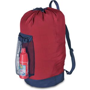 Dalykate Backpack Laundry Bag, Laundry Backpack with Shoulder Straps and Mesh Pocket Durable Nylon Clothes Hamper Bag with Drawstring Closure Red, 13 * 29 inches