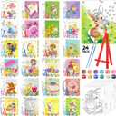 Blosssound 24 Pack Easter Watercolor Pre Drawn Canvas to Paint Pre Printed Canvas Painting Kits Bulk with Easel Paint Pots Brushes for Adult Sip Party Student Beginner Birthday DIY