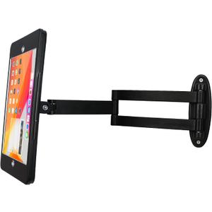 Tablet Wall Mount Bracket with fold for iPad 10.2-Inch (9th,8th,7th Gen.), Extend Adjustable Arm Swivel with Anti Theft Security Lock and Key, Multi Angle, Rotate Design,Metal (Black)