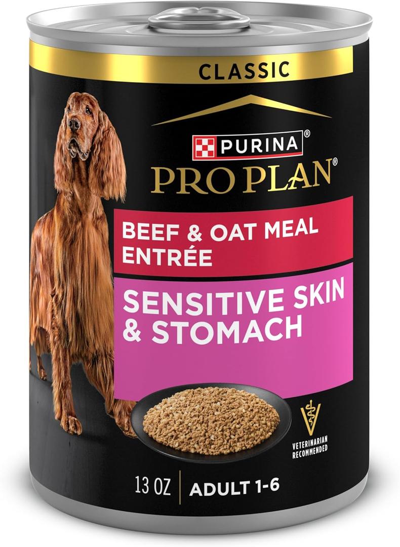 Purina Pro Plan Sensitive Skin and Stomach Dog Food Wet Classic Pate Beef and Oat Meal Entre - (Pack of 12) 13 oz. Cans