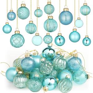 Liliful 24 Pcs Teal Glass Christmas Ball Ornaments Christmas Tree Decoration Hanging Balls Neutral Vintage Mercury Ornaments for Xmas Festival Home Wedding Holiday Farmhouse Party Decor, 1.57 Inch