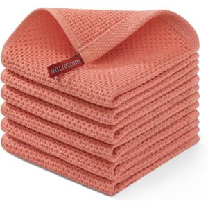 Homaxy 100% Cotton Waffle Weave Kitchen Dish Cloths, Ultra Soft Absorbent Quick Drying Dish Towels, 12 x 12 Inches, 6-Pack, Coral